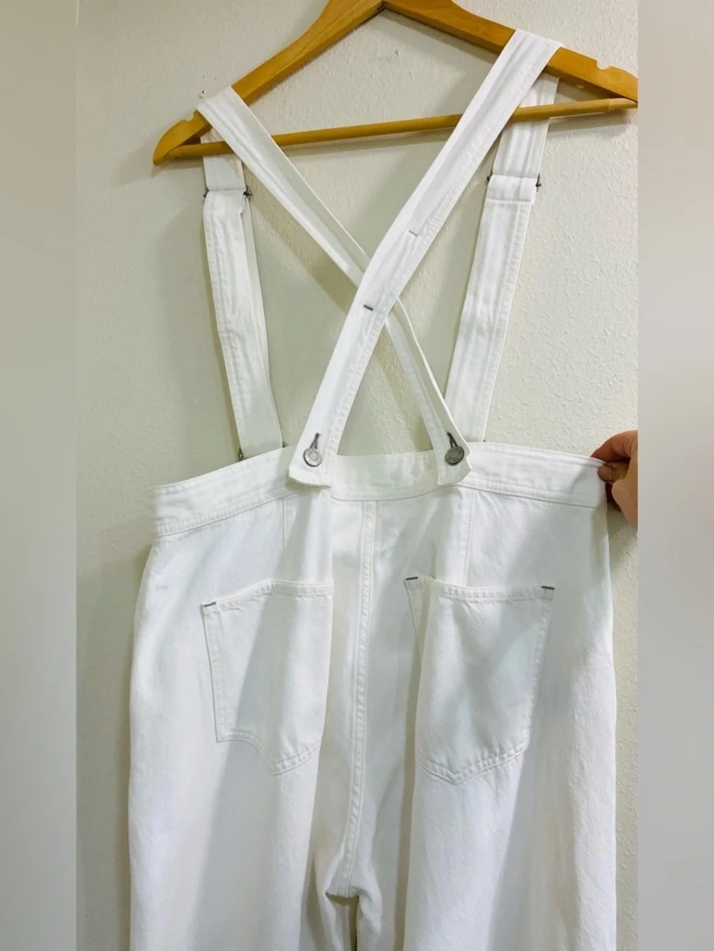 GAP White Wide-Leg Denim Overalls with Cross-Back Straps